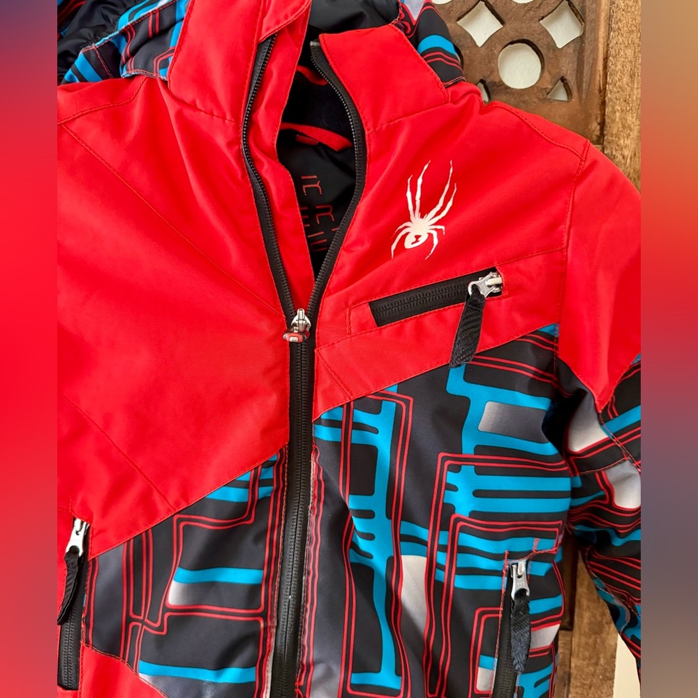 Spyder Kids Ski Jacket Red Black Hooded Thinsulate Snow Coat Size 4/5 - Picture 2 of 9